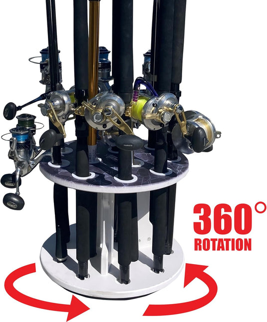 Reel Salty Waterproof Marine Grade Rolling Fishing Rod Holder Rack – 16 Rod Dock & Garage Storage Organizer for Boats, Fathers Day Gift for Dad & Grandpa, Gray/White, 29.8” x 11.6” x 30.9”