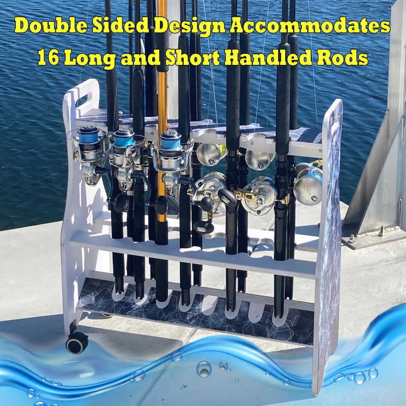 Load image into Gallery viewer, Reel Salty Saltwater 16-Rod Rolling Fishing Rod Rack – Mobile Offshore &amp; Inshore Floor Storage Organizer
