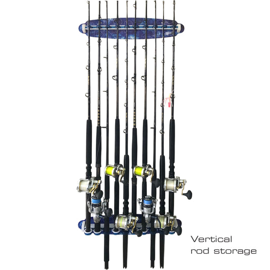 Reel Salty Waterproof Offshore & Inshore Fishing Rod Holder for 10 Saltwater Rods – Wall-Mounted Fishing Pole Storage Rack for Garage Organization, Fishing Gear & Accessories