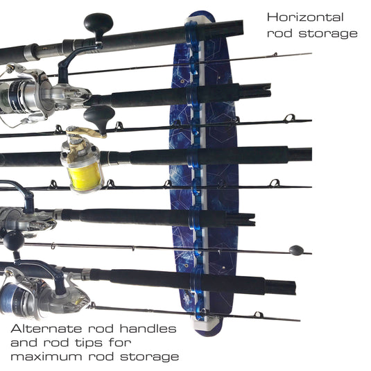 Reel Salty Waterproof Offshore & Inshore Fishing Rod Holder for 10 Saltwater Rods – Wall-Mounted Fishing Pole Storage Rack for Garage Organization, Fishing Gear & Accessories