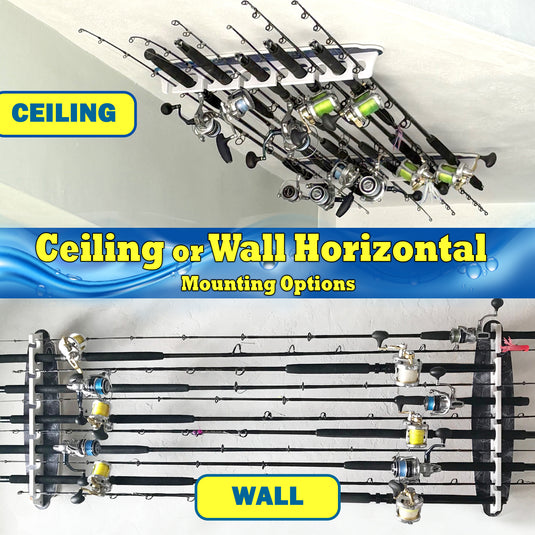 Reel Salty Waterproof Fishing Rod Holder for 11 Offshore & Inshore Saltwater Rods – Wall-Mounted Garage Storage Rack