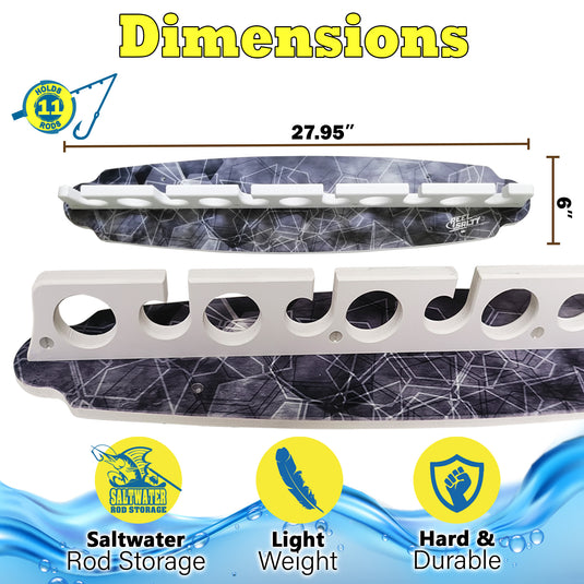 Reel Salty Waterproof Fishing Rod Holder for 11 Offshore & Inshore Saltwater Rods – Wall-Mounted Garage Storage Rack
