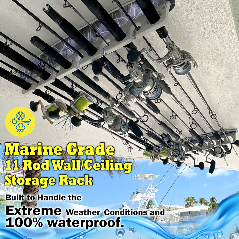 Load image into Gallery viewer, Reel Salty Waterproof Fishing Rod Holder for 11 Offshore &amp; Inshore Saltwater Rods – Wall-Mounted Garage Storage Rack
