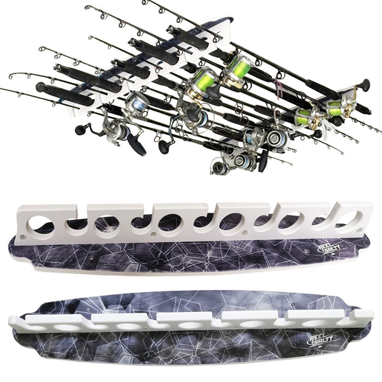 Reel Salty Waterproof Fishing Rod Holder for 11 Offshore & Inshore Saltwater Rods – Wall-Mounted Garage Storage Rack