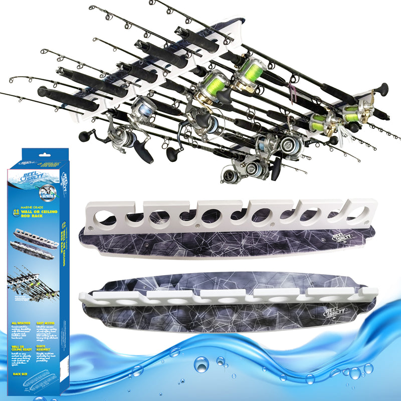 Load image into Gallery viewer, Reel Salty Waterproof Fishing Rod Holder for 11 Offshore &amp; Inshore Saltwater Rods – Wall-Mounted Garage Storage Rack
