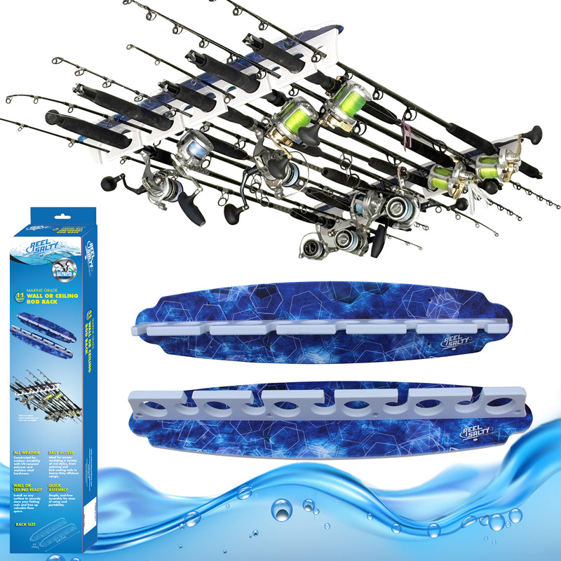 Load image into Gallery viewer, Reel Salty 11 Fishing Rod Holder Rack for Wall or Ceiling – Deep Blue

