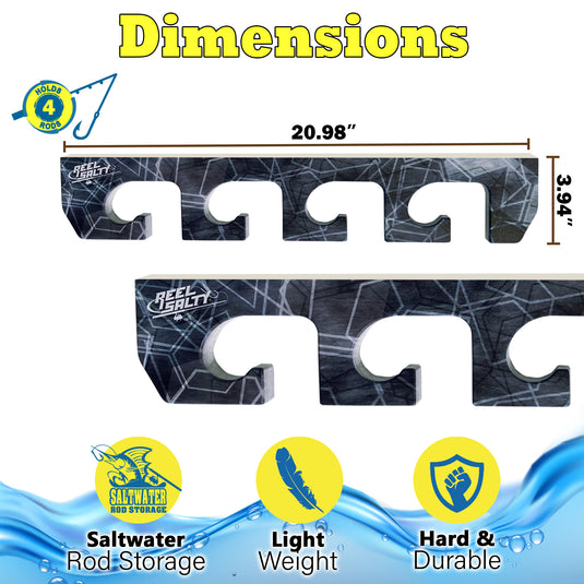 Reel Salty 4 Rod Wall & Ceiling Fishing Rod Rack – Space-Saving Storage Holder for Garage, Home or Tackle Shed