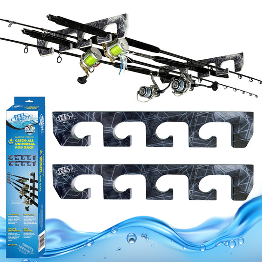 Reel Salty 4 Rod Wall & Ceiling Fishing Rod Rack – Space-Saving Storage Holder for Garage, Home or Tackle Shed