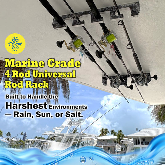 Reel Salty 4 Rod Wall & Ceiling Fishing Rod Rack Set (2-Pack) – Space-Saving Storage Holder for Garage, Home or Tackle Shed