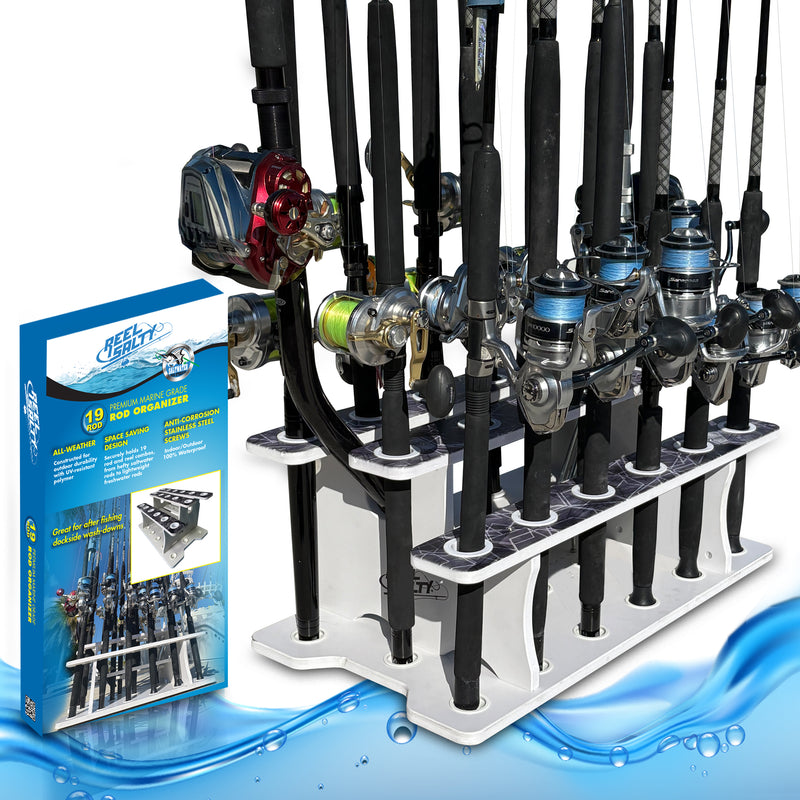 Load image into Gallery viewer, Reel Salty 19-Rod Fishing Rod Rack – Waterproof Saltwater Rod Holder for Garage &amp; Dock Storage
