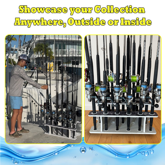 Reel Salty 19-Rod Fishing Rod Rack – Waterproof Saltwater Rod Holder for Garage & Dock Storage