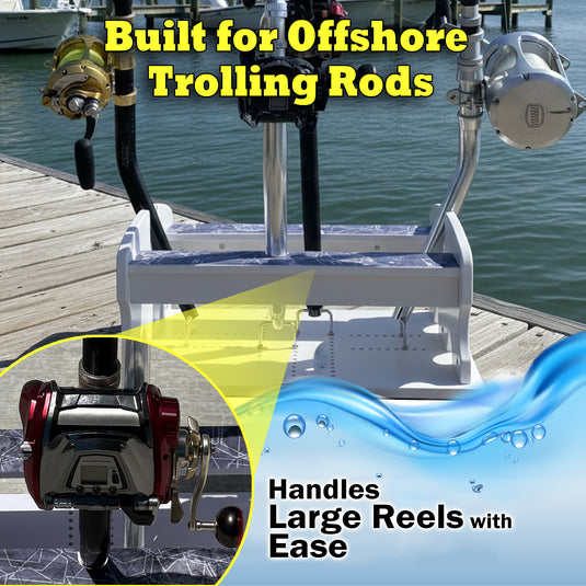 Reel Salty 4- Bent Butt Fishing Rod Holder Rack – Offshore & Inshore Boat Rod Storage Organizer