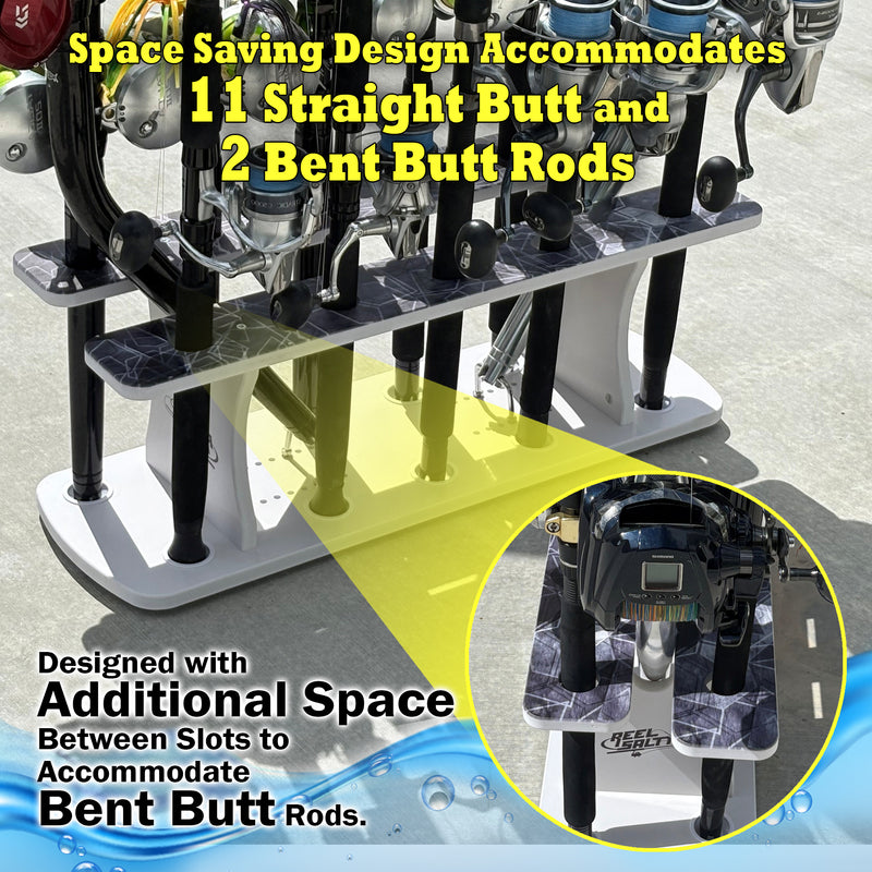Load image into Gallery viewer, Reel Salty 13 Rod 2-Tier Fishing Rod Floor Rack – Heavy-Duty Organizer for Rods &amp; Gear | Space-Saving Fishing Pole Holder

