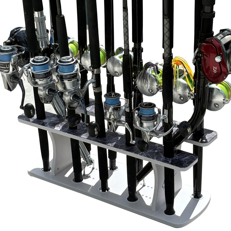 Load image into Gallery viewer, Reel Salty 13 Rod 2-Tier Fishing Rod Floor Rack – Heavy-Duty Organizer for Rods &amp; Gear | Space-Saving Fishing Pole Holder
