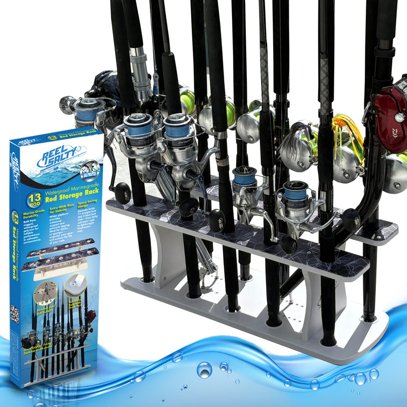 Load image into Gallery viewer, Reel Salty 13 Rod 2-Tier Fishing Rod Floor Rack – Heavy-Duty Organizer for Rods &amp; Gear | Space-Saving Fishing Pole Holder
