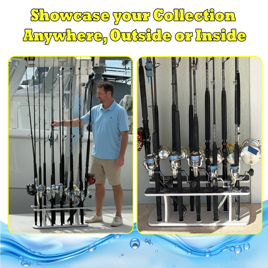 Reel Salty 13 Rod 2-Tier Fishing Rod Floor Rack – Heavy-Duty Organizer for Rods & Gear | Space-Saving Fishing Pole Holder