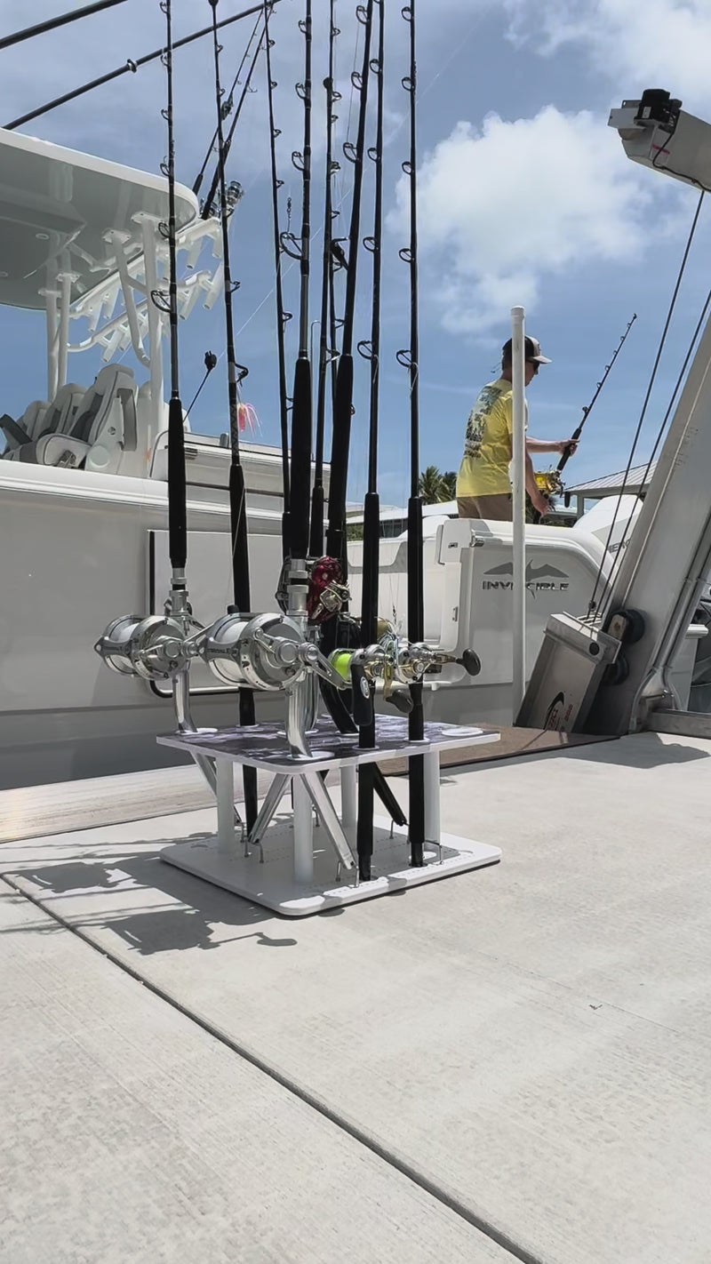 Load and play video in Gallery viewer, Reel Salty 10-Rod Fishing Rod Holder Rack – Offshore &amp; Inshore Boat Rod Storage Organizer
